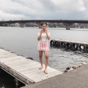 Pink Plaid Mini Skirt